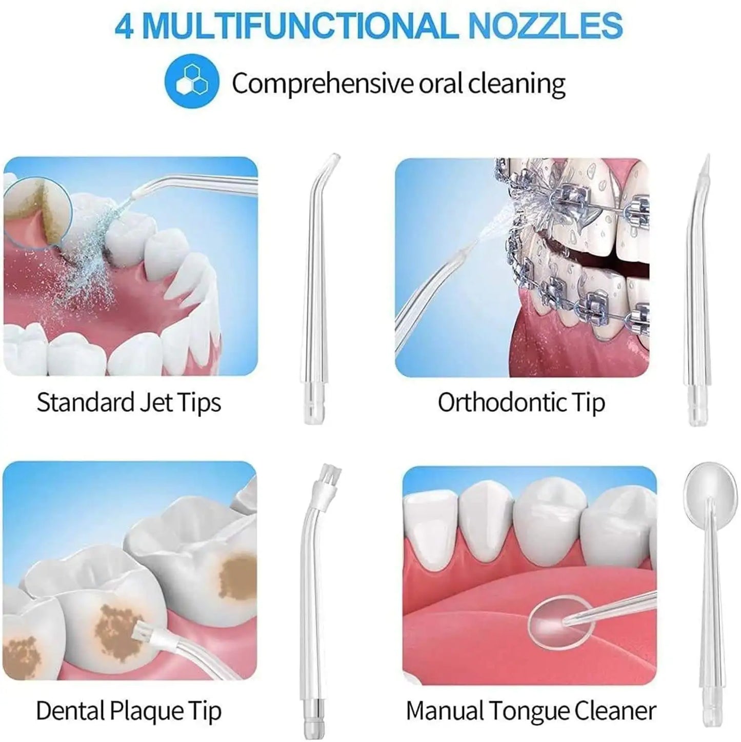 Water Dental Flosser Teeth Picks - 4 Jets 3 Modes Portable Cordless Water Flosser for Teeth Cleaner, IPX7 Waterproof Oral Irriga