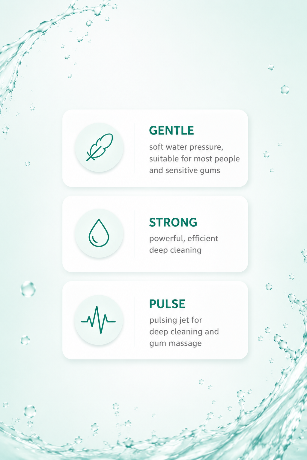 Streamline Pro Flosser — 3 pressure modes: Gentle, Strong, Pulse